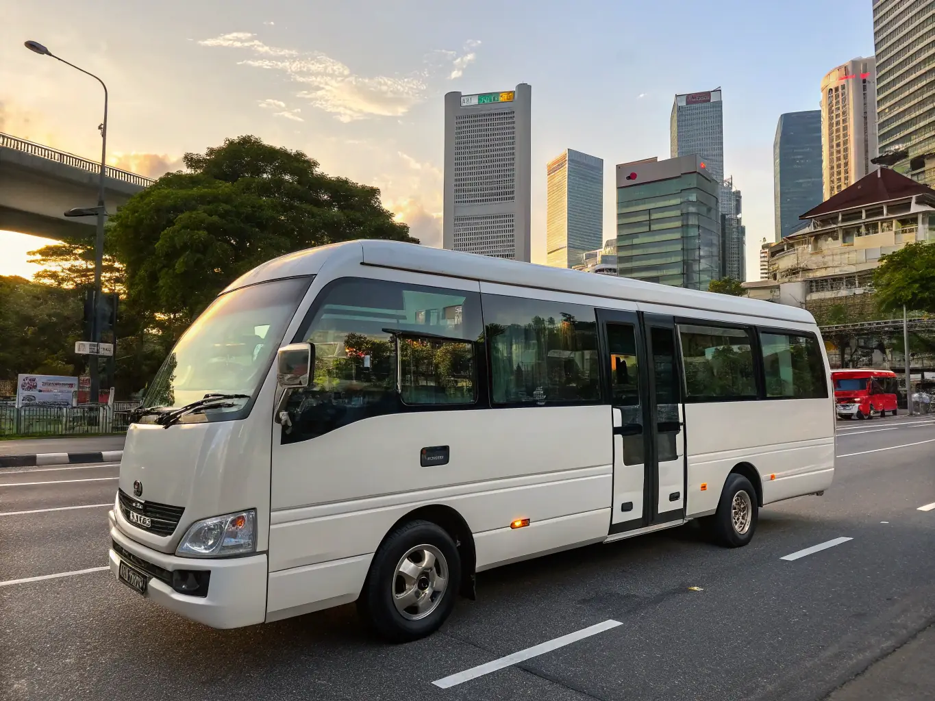 A modern minibus with comfortable seating, air conditioning, and ample luggage space, ideal for group transportation and personnel transfers, showcasing Alkandar Tourism's commitment to efficient and comfortable travel solutions.
